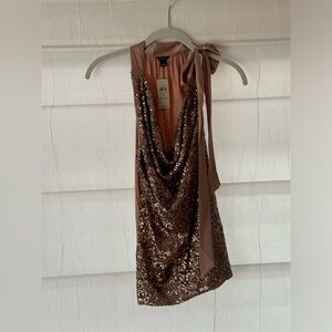 Ann Taylor Sequin Front Halter Top with Bow on Shoulder